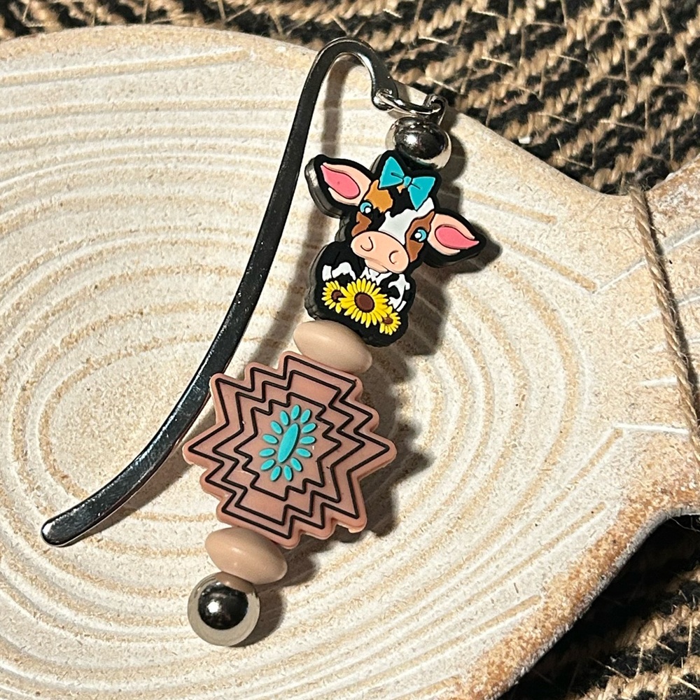 Cute Cow Bookmark with Brown and Blue Accents